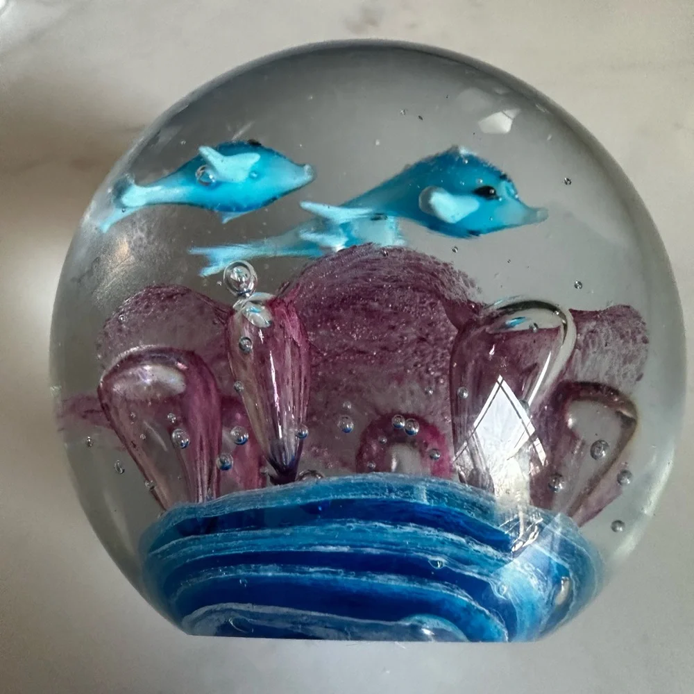 Aquarium art glass paperweight under the sea